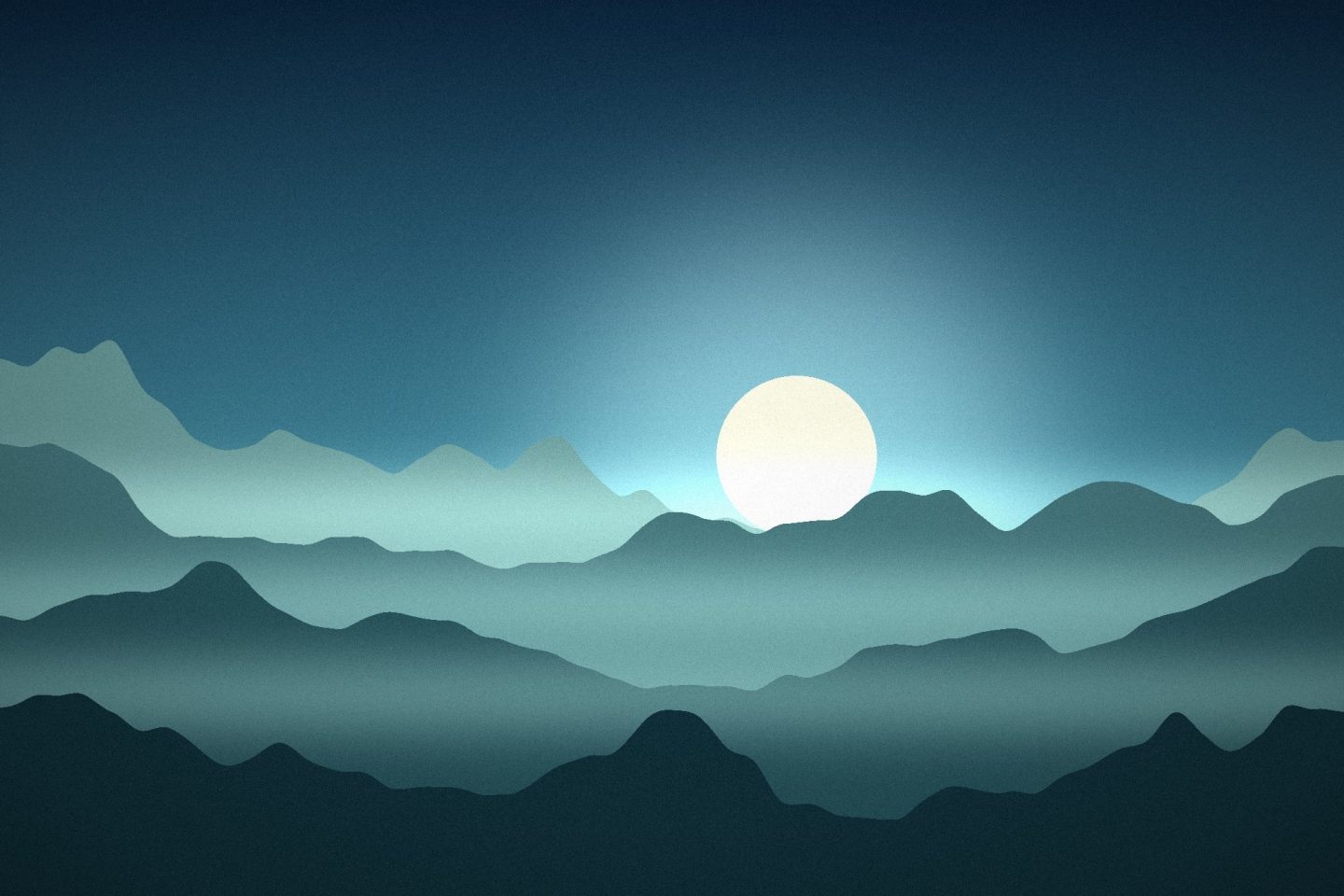Illustration: Layered mountain ridges under a low sun