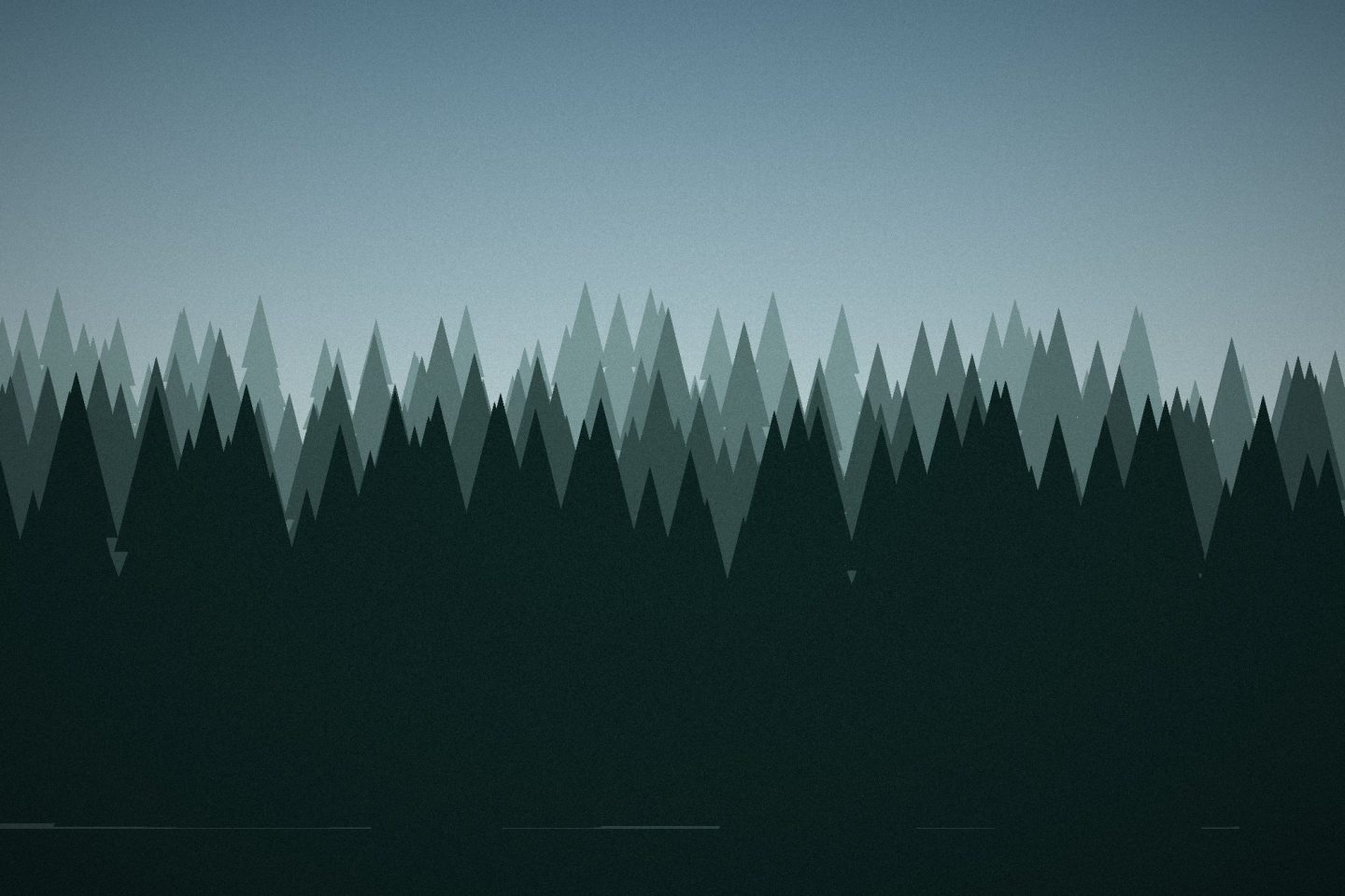 Illustration: Rows of dark pine trees fading into mist