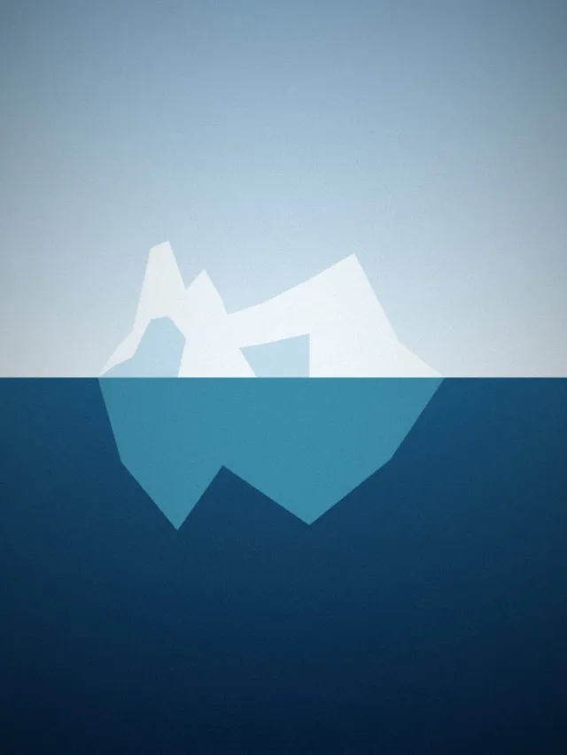 Illustration: A white iceberg with its pale blue underwater mass
