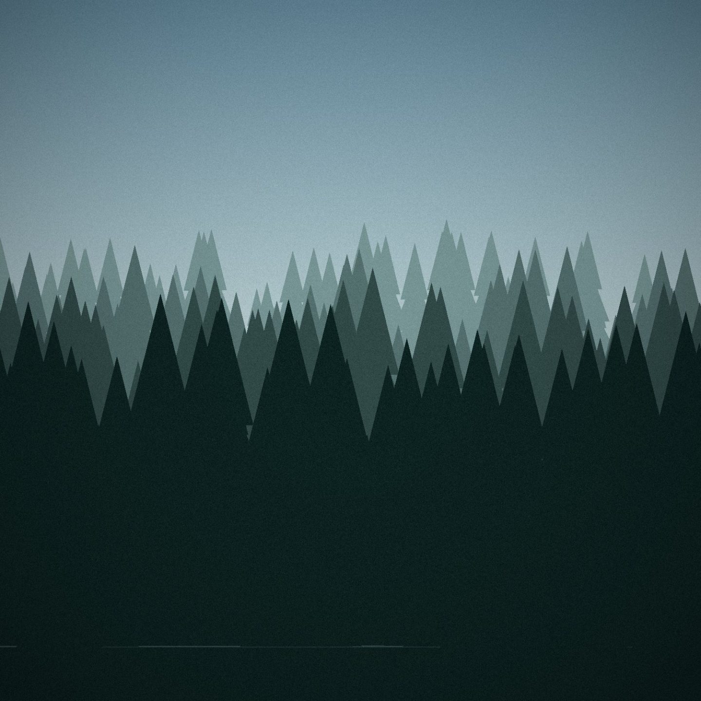 Illustration: Rows of dark pine trees fading into mist