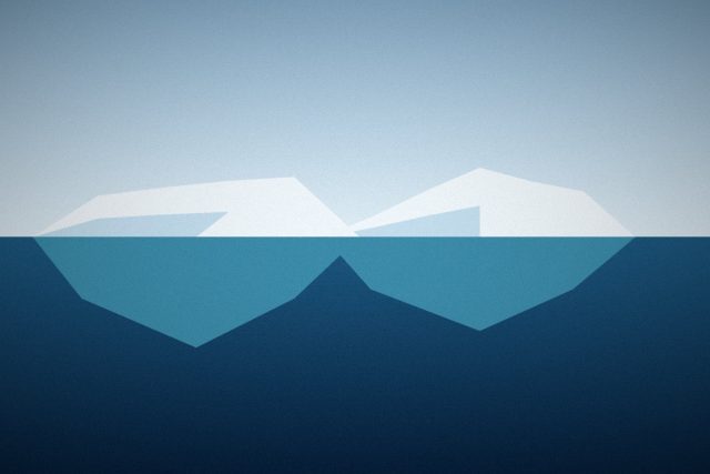 Illustration: A white iceberg with its pale blue underwater mass
