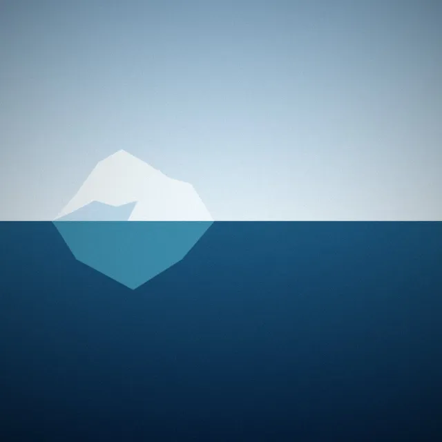 Illustration: A white iceberg with its pale blue underwater mass