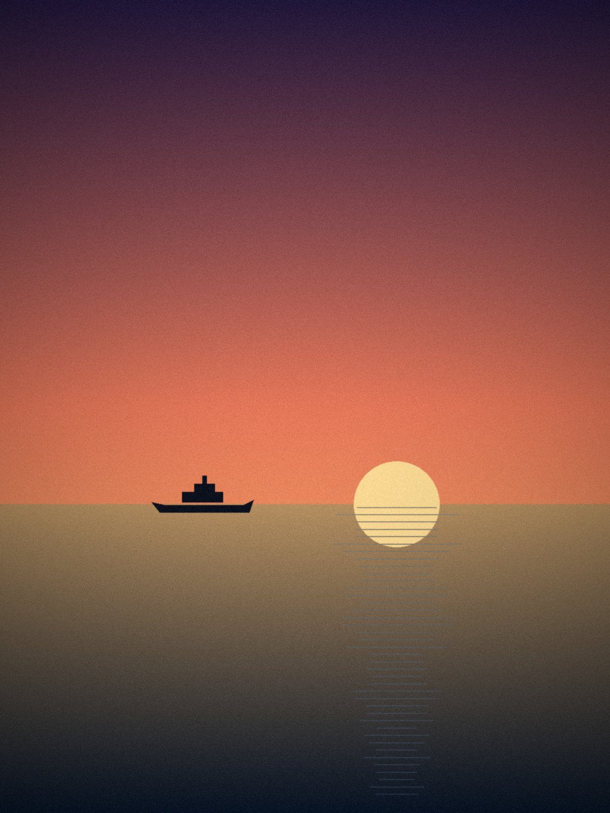 Illustration: A small expedition ship silhouetted against a rising sun
