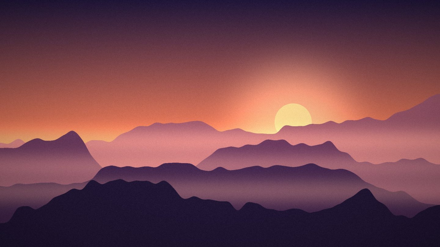 Illustration: Layered mountain ridges under a low sun
