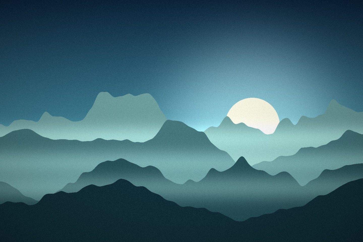 Illustration: Layered mountain ridges under a low sun
