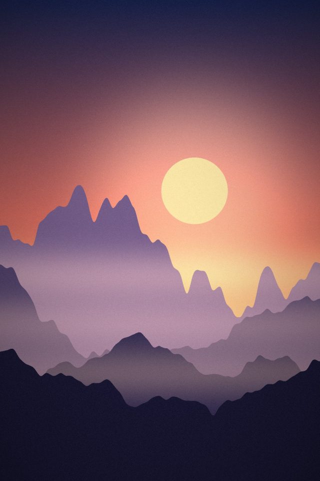 Illustration: Layered mountain ridges under a low sun
