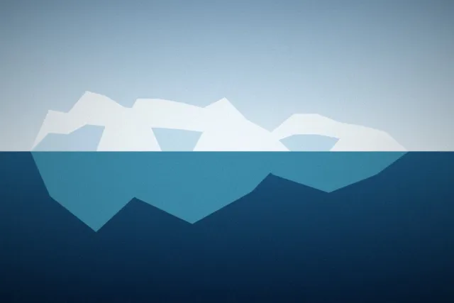 Illustration: A white iceberg with its pale blue underwater mass