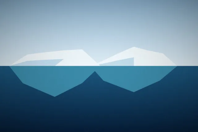 Illustration: A white iceberg with its pale blue underwater mass