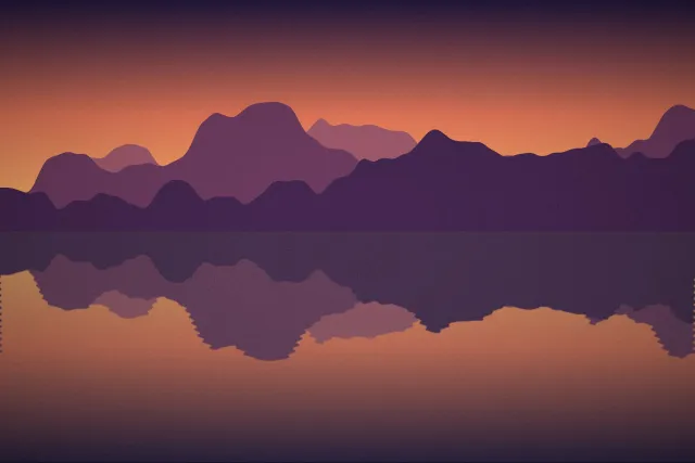 Illustration: Mountains reflected in calm fjord water