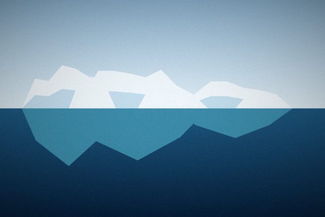 Illustration: A white iceberg with its pale blue underwater mass