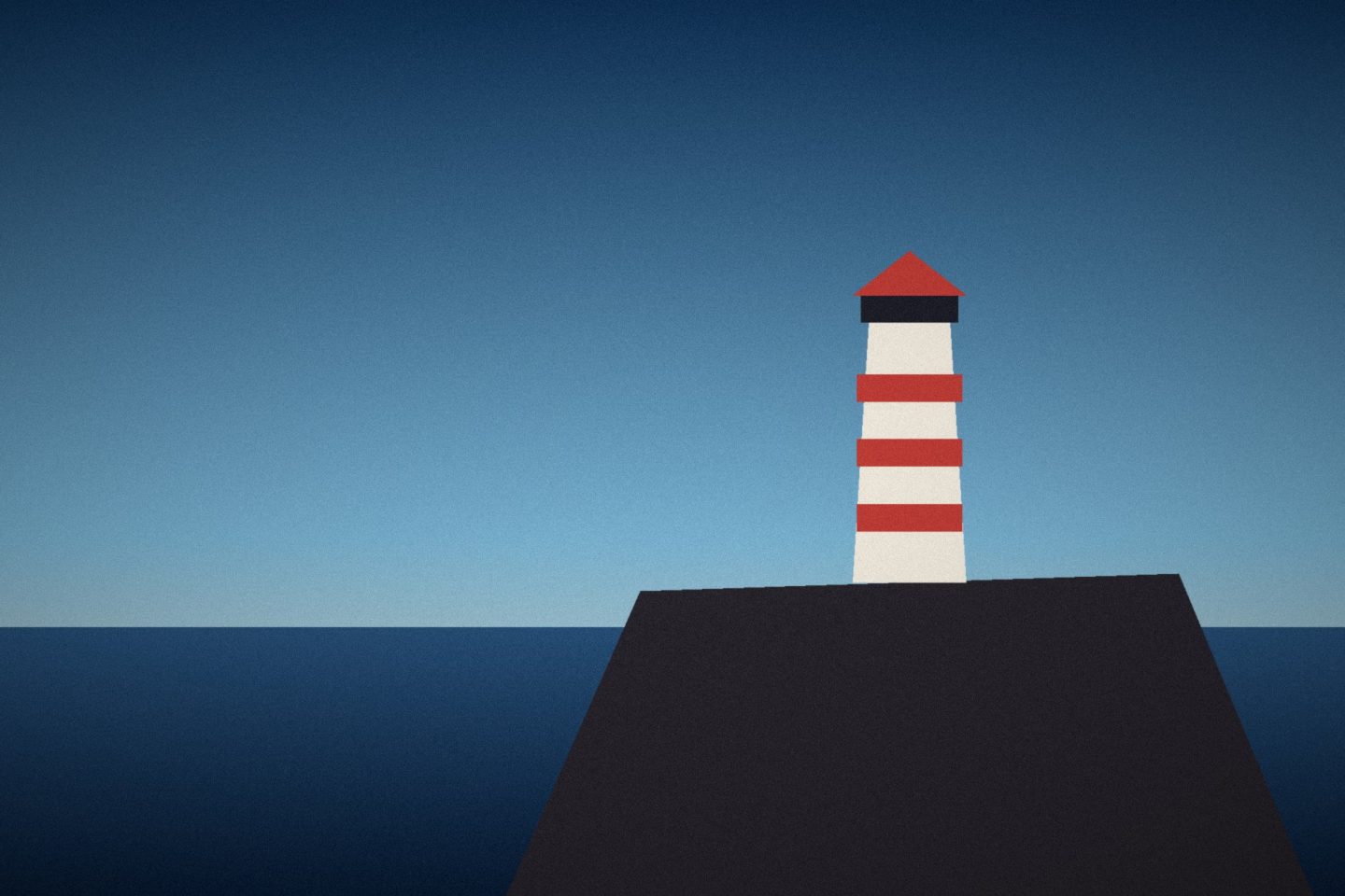 Illustration: A red and white lighthouse on a dark rocky point