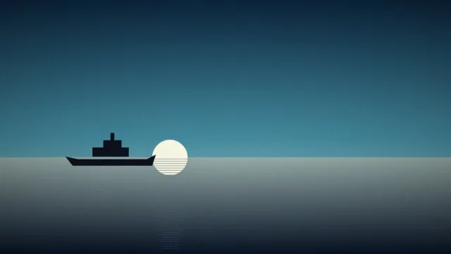 Illustration: A small expedition ship silhouetted against a rising sun