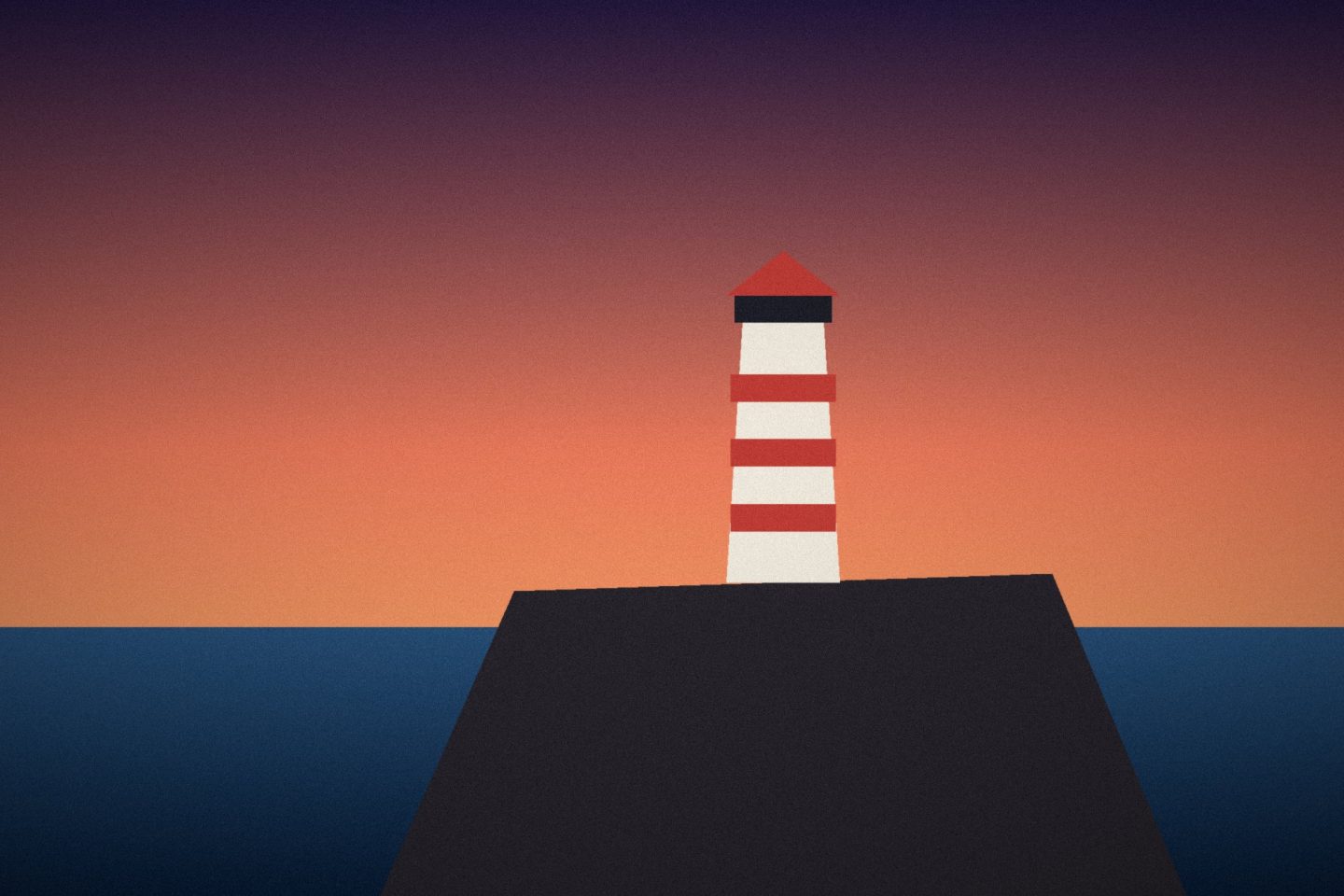 Illustration: A red and white lighthouse on a dark rocky point