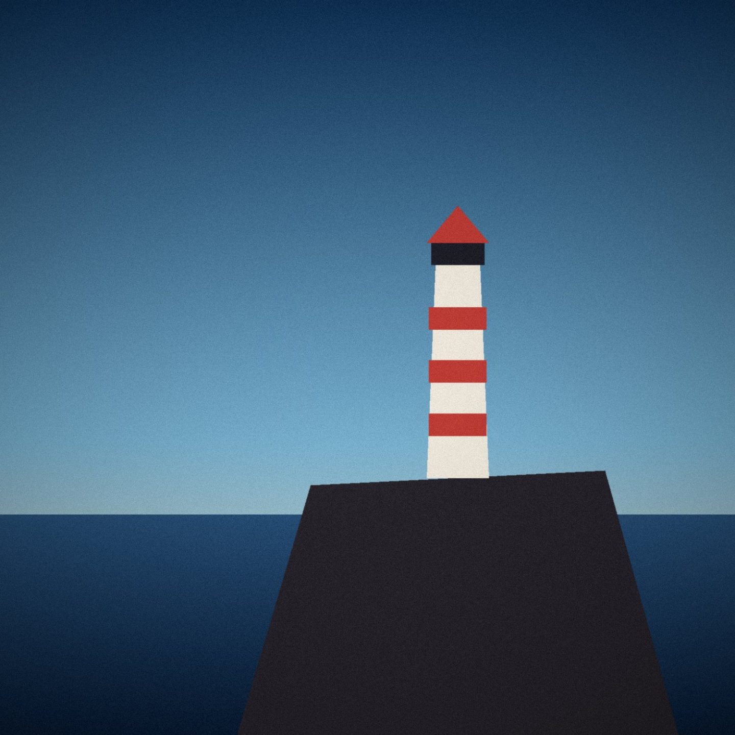 Illustration: A red and white lighthouse on a dark rocky point