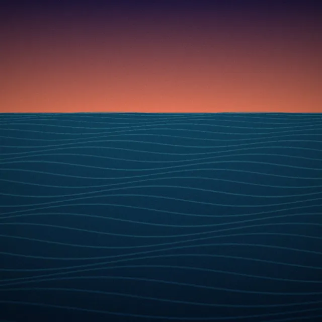 Illustration: Ocean swell under an orange sunset sky