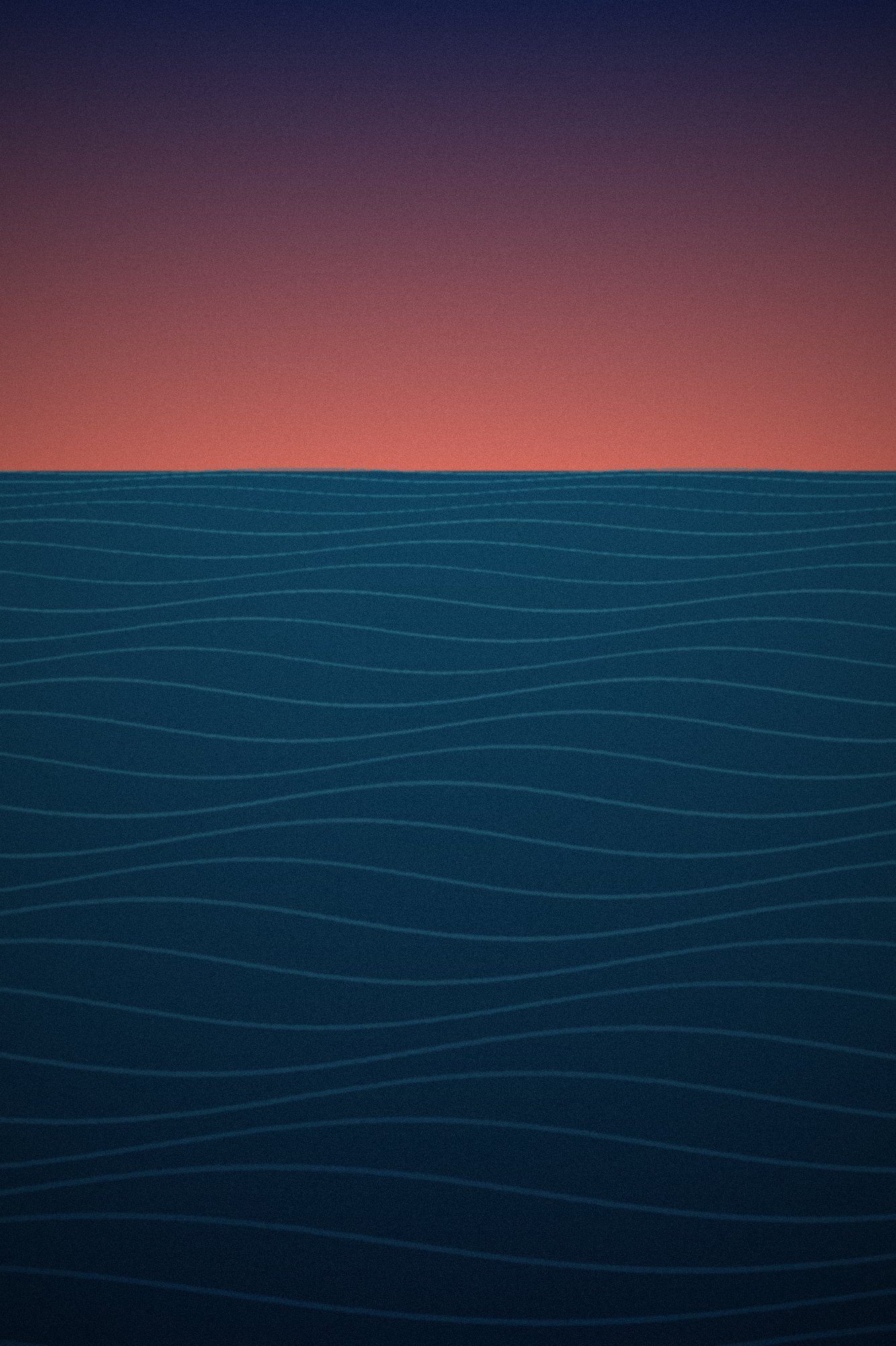 Illustration: Ocean swell under an orange sunset sky