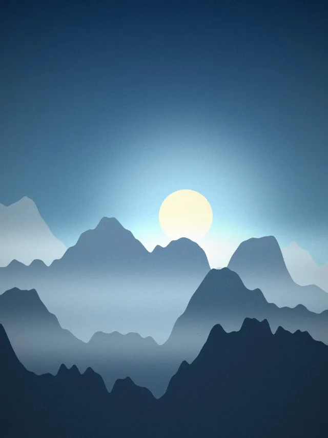Illustration: Layered mountain ridges under a low sun