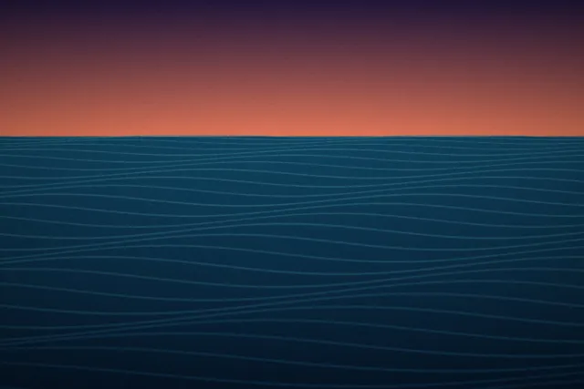 Illustration: Ocean swell under an orange sunset sky