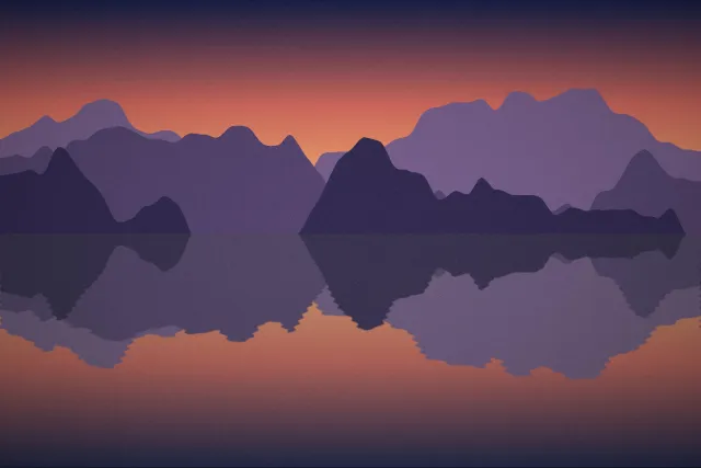 Illustration: Mountains reflected in calm fjord water